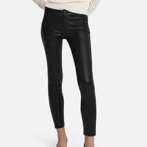 J Brand Lamb Leather Leggings Stretch Zipper Ankle Mid Rise L8001 Black Size 26